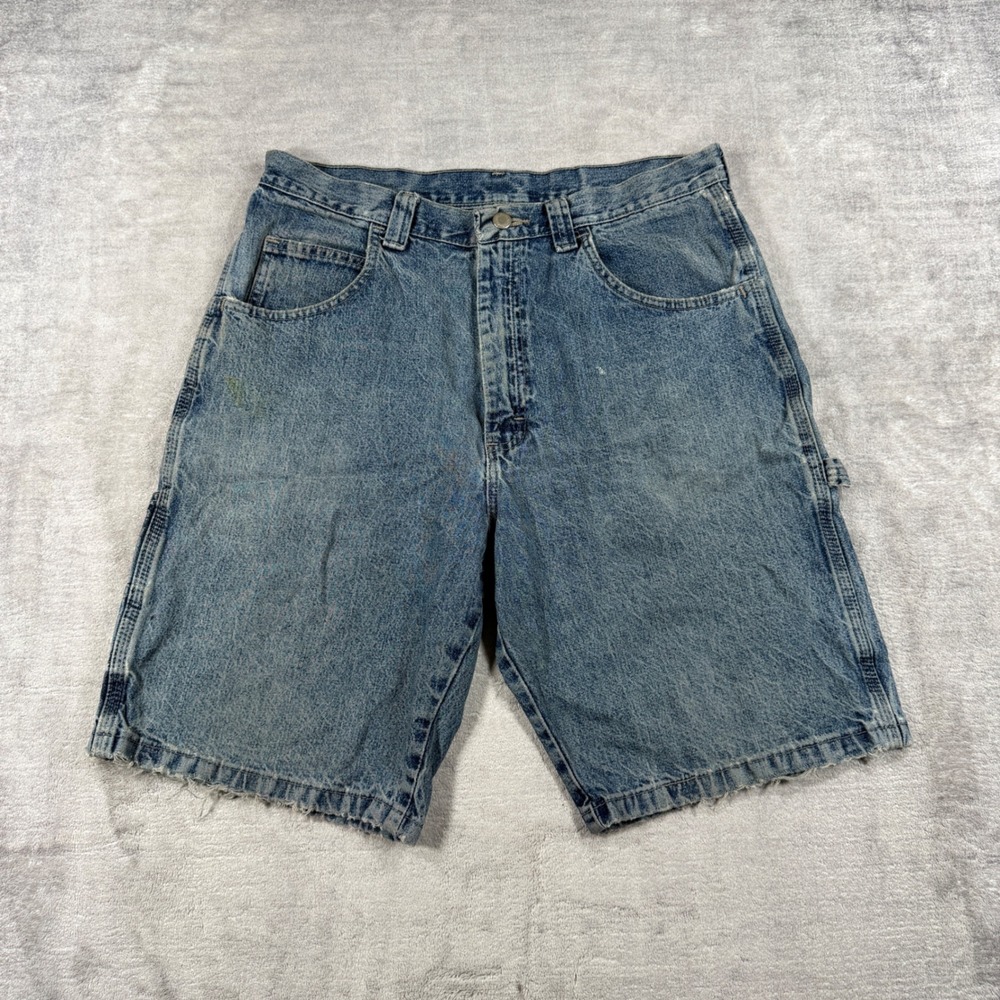 Wrangler Shorts Mens 36 Blue Carpenter Medium Wash Relaxed Fit Y2K Workwear